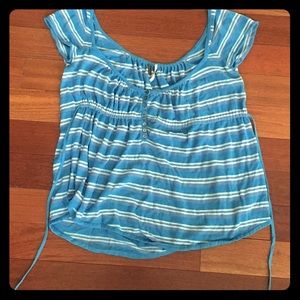 Free People Striped Short Sleeved Blouse